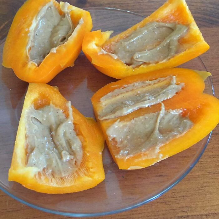 Kill Hormonal Cravings With Natural Peanut Butter, A Pinch Of Sea Salt On A Bell Pepper