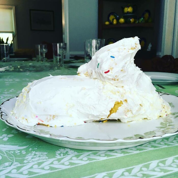 Tried To Get Fancy With The Lamb Cake And Fill It With Sprinkles - But It Wasn’t Quite Sturdy Enough