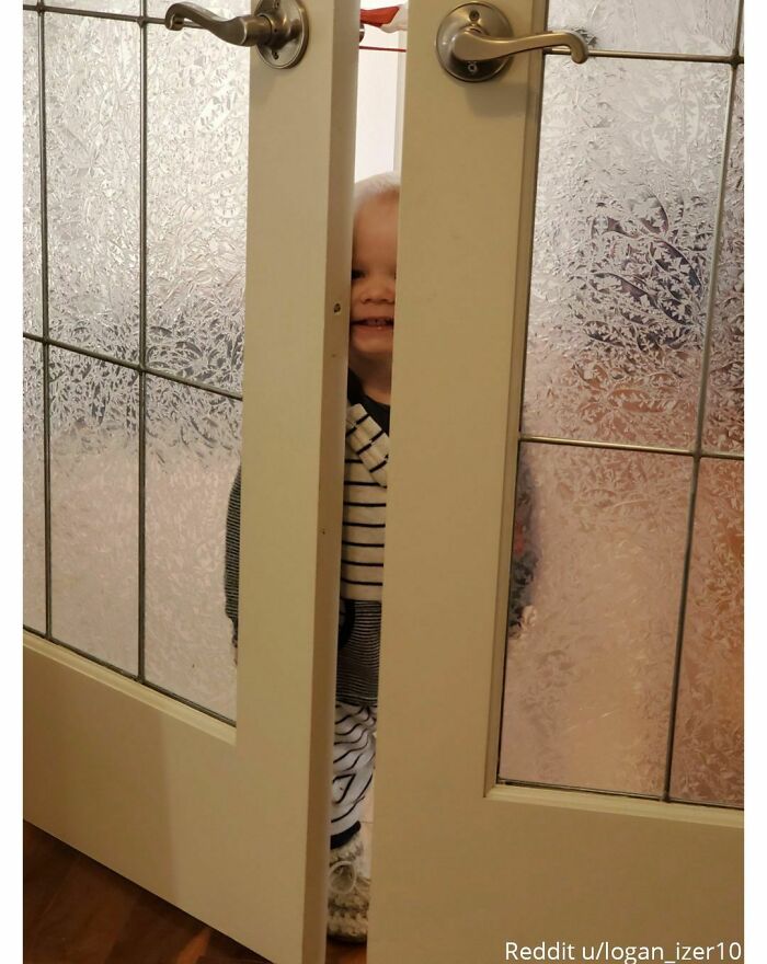My One-Year-Old Son Likes To Peek Into My Home Office Doors From Time To Time Just To Smile At Me. Doesn't Say Anything, Just Stands There And Smiles Until I Acknowledge Him