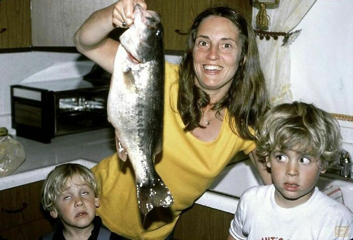 My Wife And Two Sons After I Returned From A Fishing Trip With The Catch