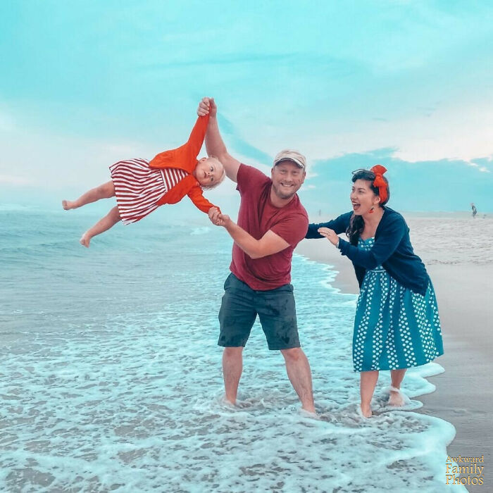 Our Family Vacation At Long Beach Island, Nj And We Wanted A Nice Family Photo. Our Daughter Wasn’t In The Mood So We Were Swinging Her Around To Cheer Her Up