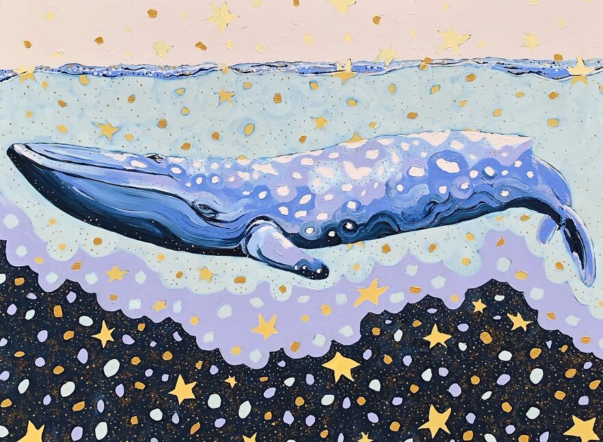 I Paint Magical Wildlife Paintings Using Thick Brush Strokes, Bold Color, And Lots Of Gold Dots.