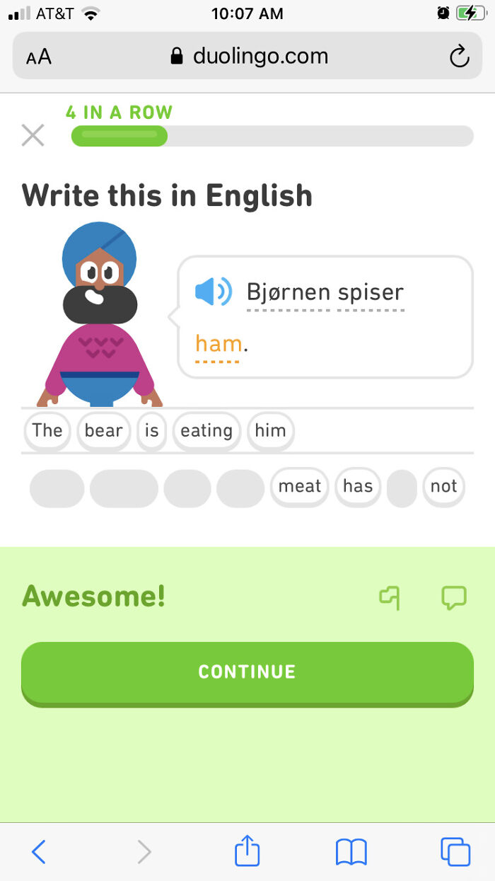 Screen Shot From Duolingo Concerning Sentence Choices