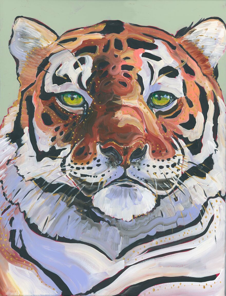 I Paint Magical Wildlife Paintings Using Thick Brush Strokes, Bold Color, And Lots Of Gold Dots.