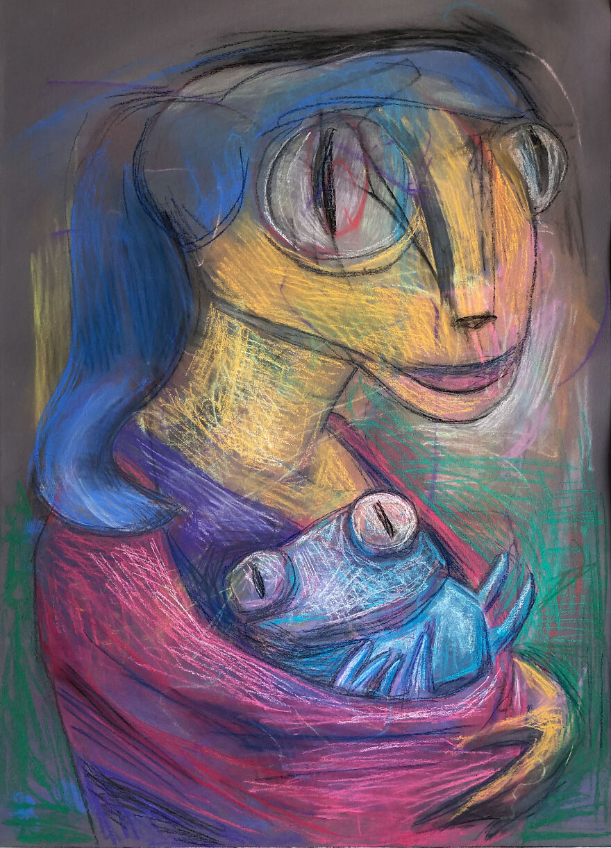 My Pastel Sketch Of Alien Bug Mom With Grub
