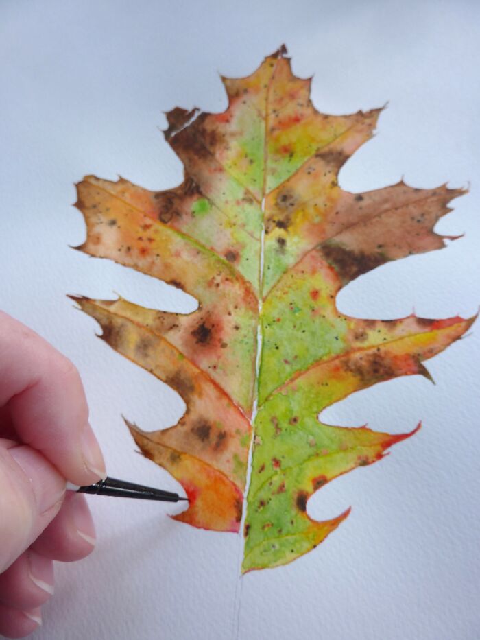 Painting An Entire Fall Landscape In A Single Oak Leaf