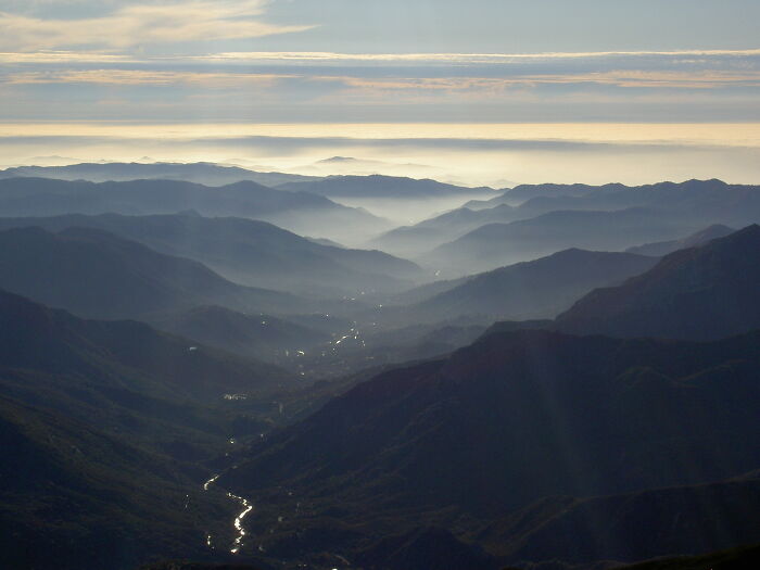 Sequoia, Moro Rock Looking West At Sundown To Fog-Filled San Joaquin Valley