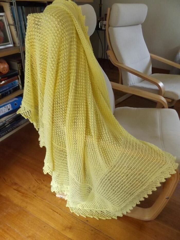 I Knitted This Heirloom Shawl For My Godson's First Baby. Took Ages But I'm Really Happy With It