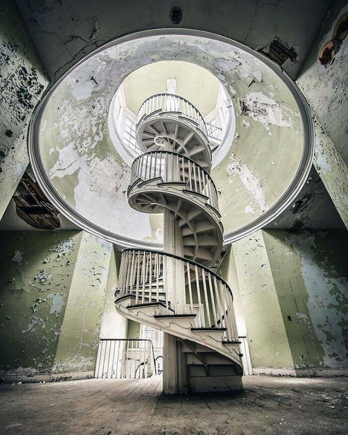 Staircase Inside An Abandoned Hospital