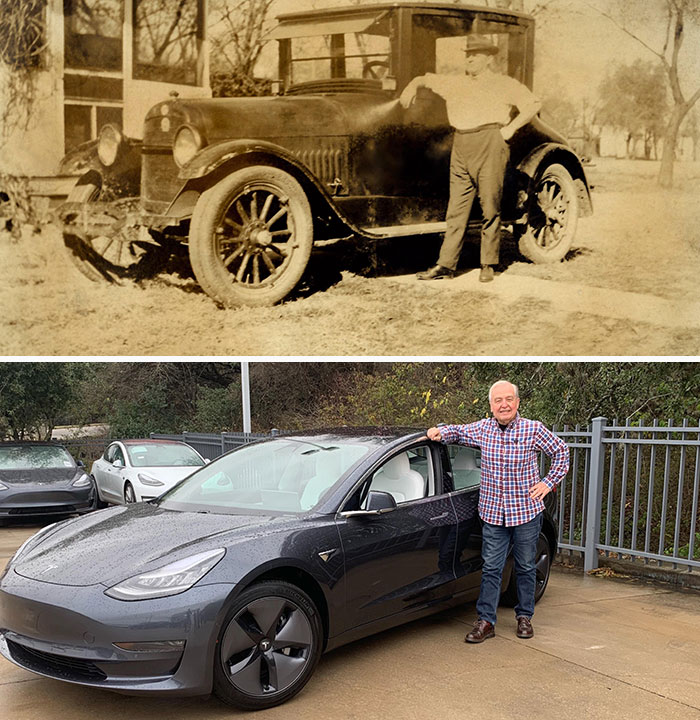 My Grandpa And His Dad Almost 100 Years Ago. Tesla Model 3