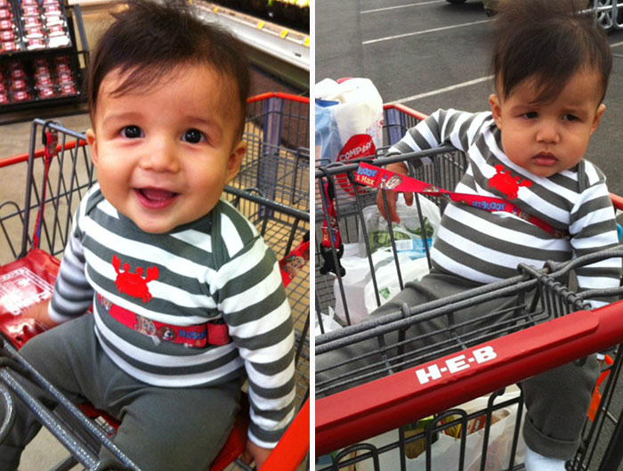 My Son Before And After A Recent Trip To The Grocery Store