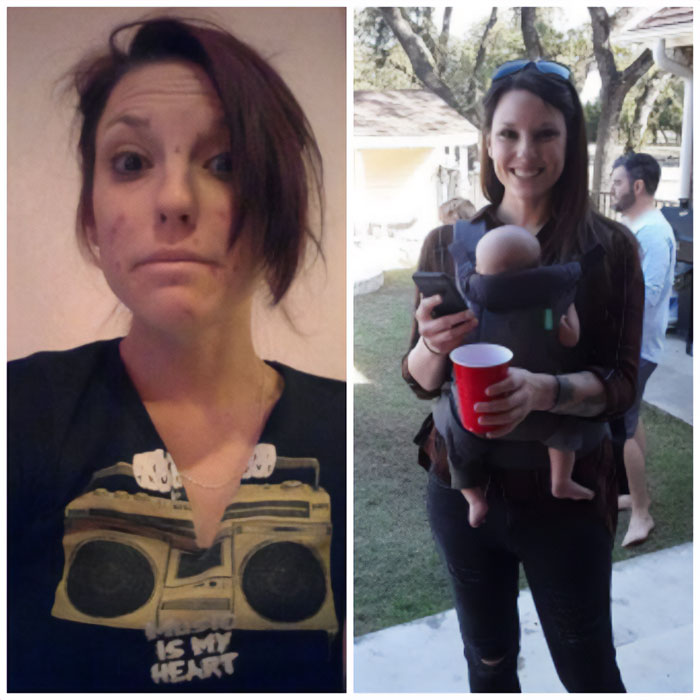 Left: 10 Years Into A Heroin/Meth Addiction. Right: 3ish Years Clean