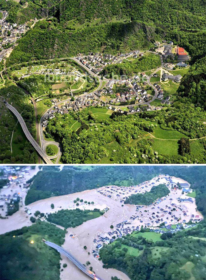 The Before And After Image Gives An Idea Of The Extent Of Flooding In Germany That Has So Far Killed Over 40 People