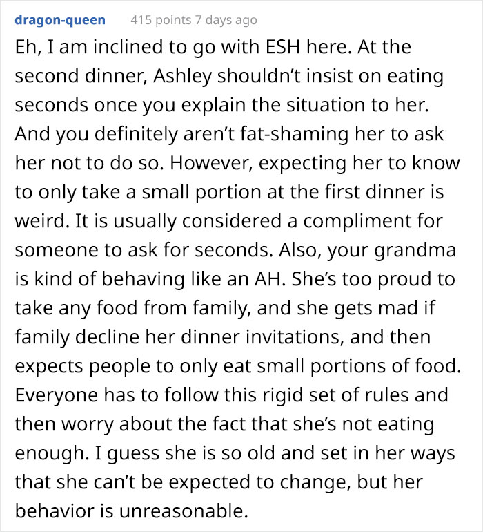 Guy Asks His Girlfriend Not To Eat So Much At His Grandma's House, Asks If He's In The Wrong After She Yells At Him Guy Asks His Girlfriend Not To Eat So Much At His Grandma's House, Asks If He's In The Wrong After She Yells At Him