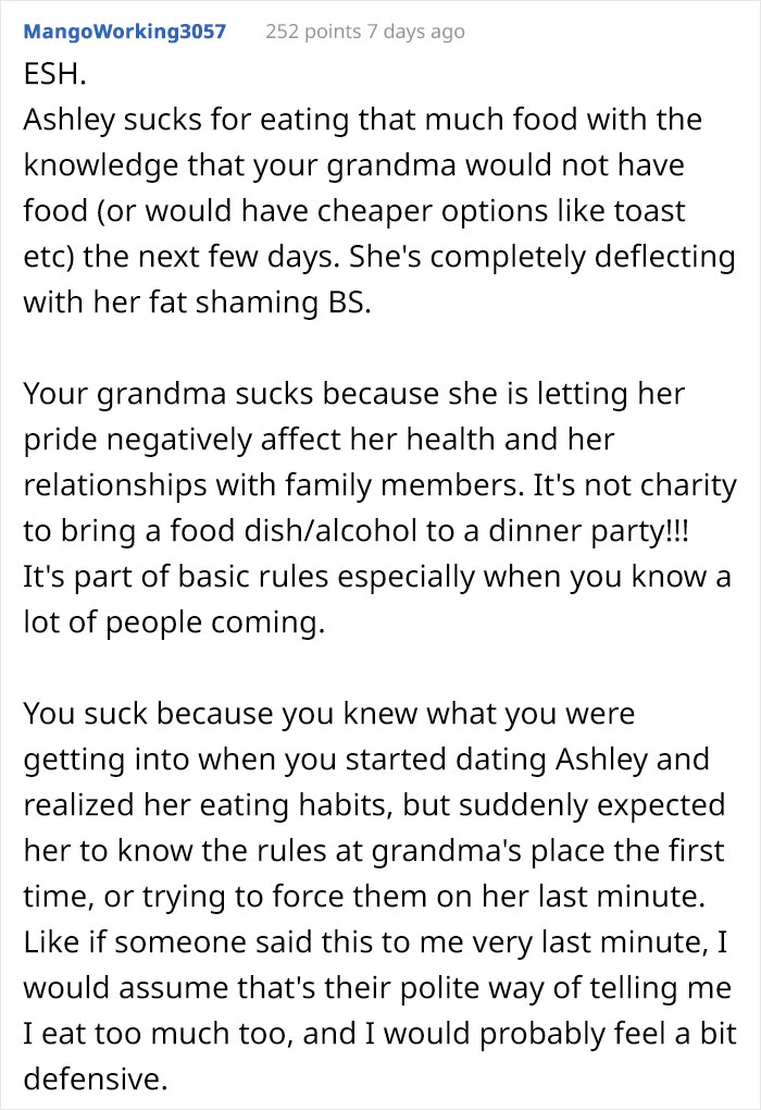 Guy Asks His Girlfriend Not To Eat So Much At His Grandma's House, Asks If He's In The Wrong After She Yells At Him Guy Asks His Girlfriend Not To Eat So Much At His Grandma's House, Asks If He's In The Wrong After She Yells At Him