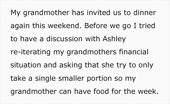 Guy Asks His Girlfriend Not To Eat So Much At His Grandma's House, Asks If He's In The Wrong After She Yells At Him Guy Asks His Girlfriend Not To Eat So Much At His Grandma's House, Asks If He's In The Wrong After She Yells At Him