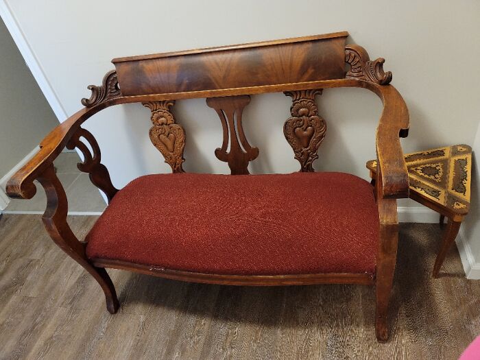 A Beautiful Antique Love Seat Orig. Owned By My Great Gpa & Table My Gpa Got In Italy ~ 1948