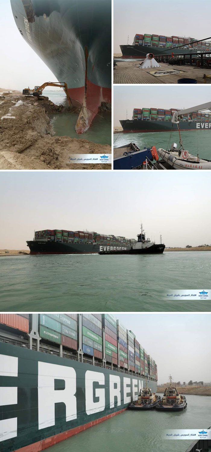 Pictures From The Suez Canal Authority On The Efforts To Dislodge The Ever Given, 25/03/2021