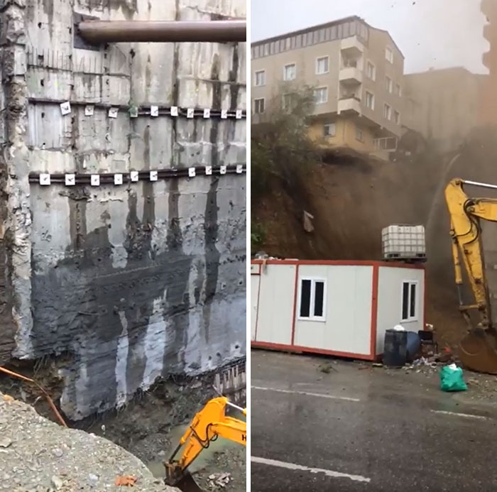 Concrete Retaining Wall Failure Allows A Hill Landslide