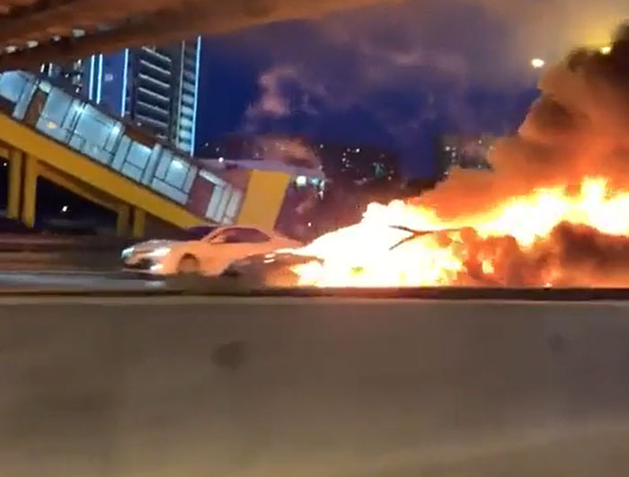 (Aug 12, 2019) Tesla Model 3 Crashes Into Parked Truck. Shortly After, Car Explodes Twice