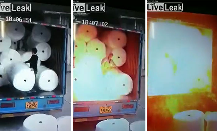 Static Charge Causes Massive Fire In Back Of Box Truck