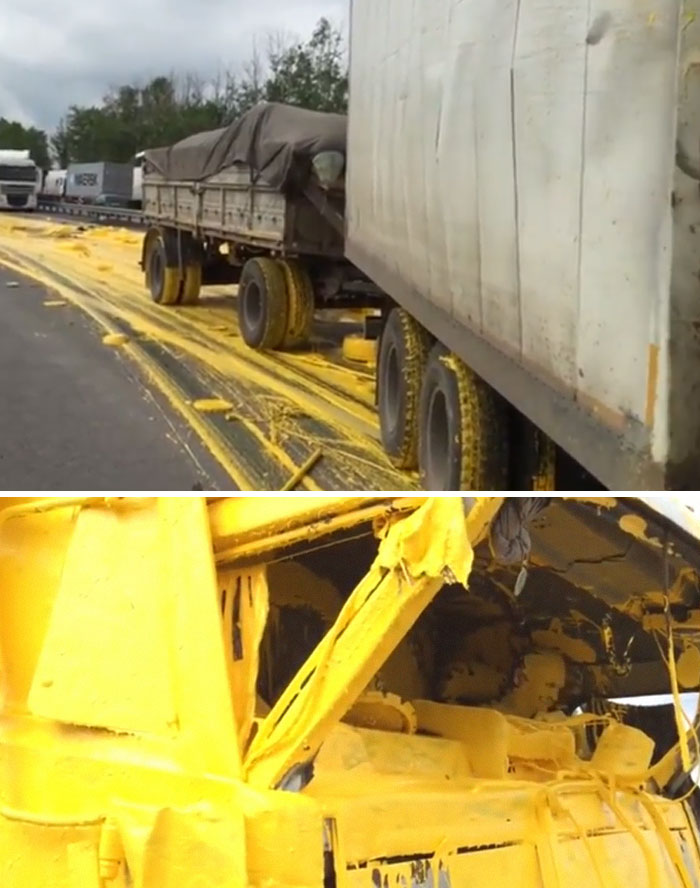 Truck Crashed Into Another Truck Carrying Loads Of Paint On The Highway