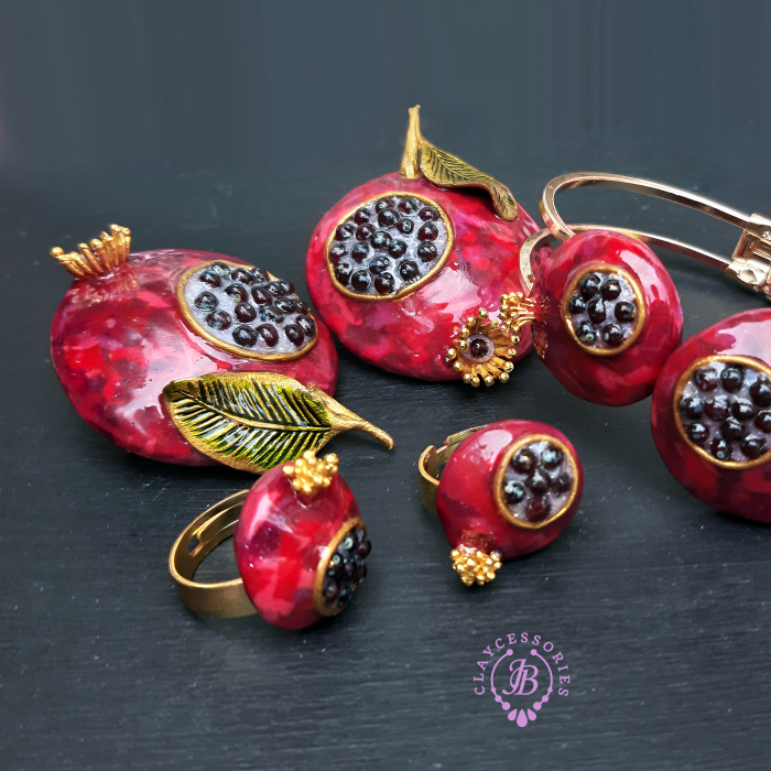 The Unusual Design Of Pomegranate Jewelry I Made Out Of Polymer Clay (20 Pics)