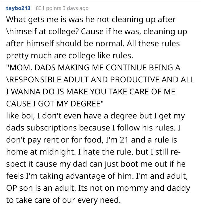 Son Expects He Can Freeload Off His Parents After Moving Back In With Them - Flips Out When Dad Introduces Some New Rules Son Expects He Can Freeload Off His Parents After Moving Back In With Them - Flips Out When Dad Introduces Some New Rules