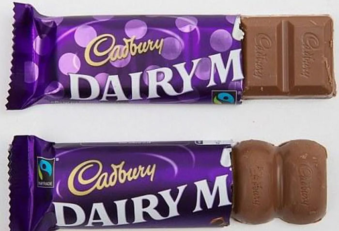 Shrinkflation Used By Cadbury To Literally Cut Corners. The Bottom Chocolate Bar Is More Than 8 Percent Smaller