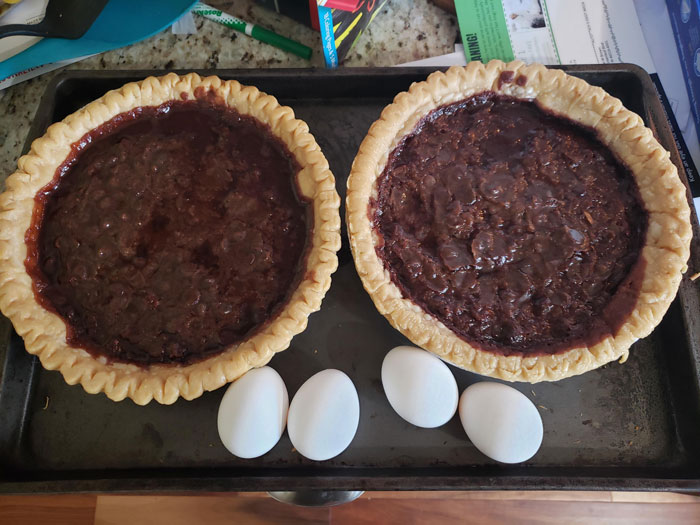 See Those Eggs? They Are Supposed To Be In The Pies. I Made Two Hot Oily Chocolate Garbage Circles