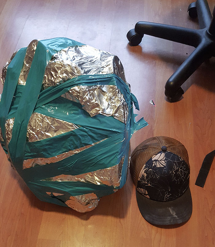 As A Prank, My Brother Wrapped 8 Pairs Of My Shoes Up In Tinfoil And Duct Tape. I'm 23 And He's 31. We May Never Grow Up (Hat For Size Reference)