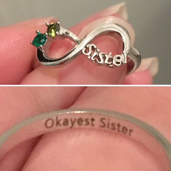 My Sister Bought Me This Ring With Our Birthstones For My Birthday With A Super Sentimental Message Engraved On The Inside