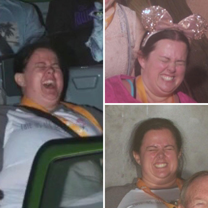 My Mom Looks Like She’s Giving Birth On Every Attraction Photo Taken Of Her At Disneyland