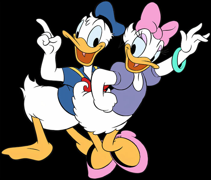 Donald and Daisy Duck looking happy next to each other