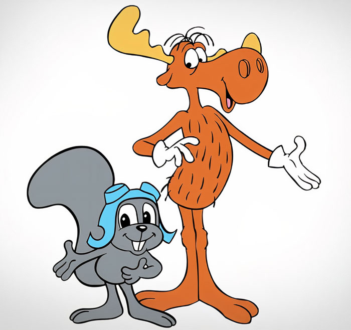 Bullwinkle and Rocky standing next to each other