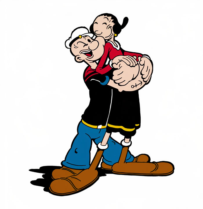 Popeye and Olive Oyl hugging each other
