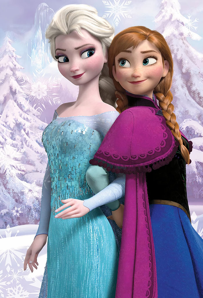 Elsa and Anna looking at each other and smiling