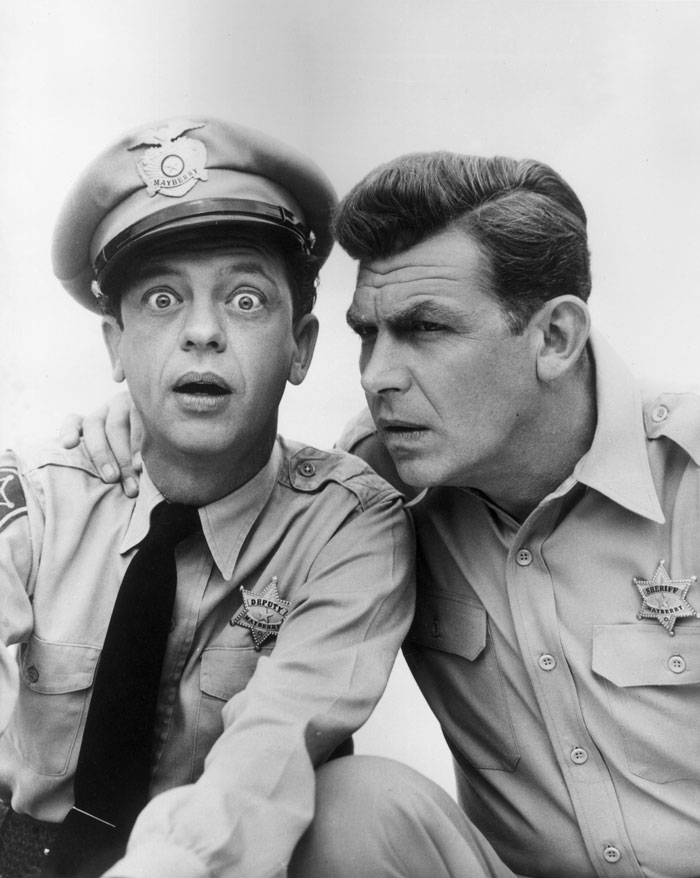 Andy Griffith and Don Knotts next to each other in astonishment