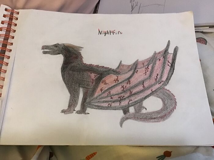 My Wof Oc, Nightfire. She Is A Night/Skywing Hybrid And On Her Skywing Side She Is A Firescales. I Know The Face Is Bad, But I’m Redrawing Her.