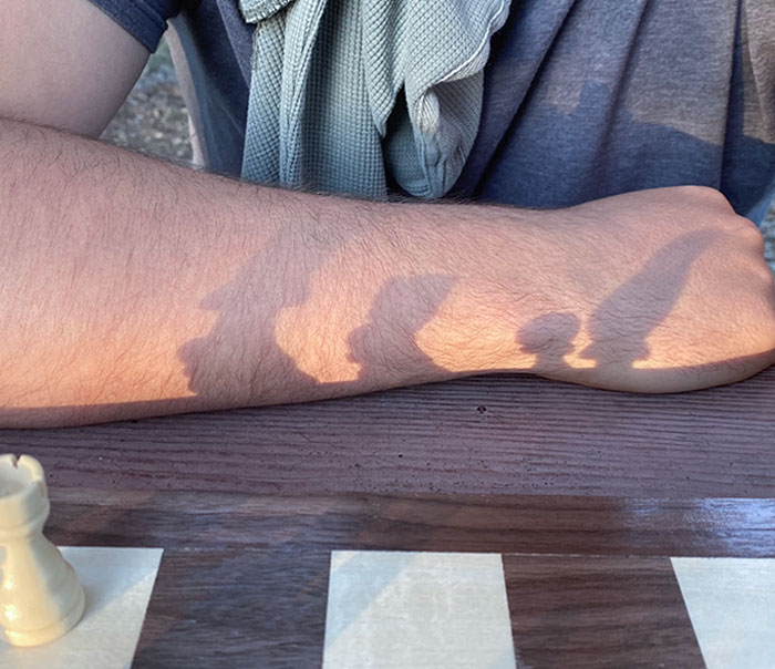 Chesspiece Shadows On My Brothers Arm Kinda Look Like The Simpsons