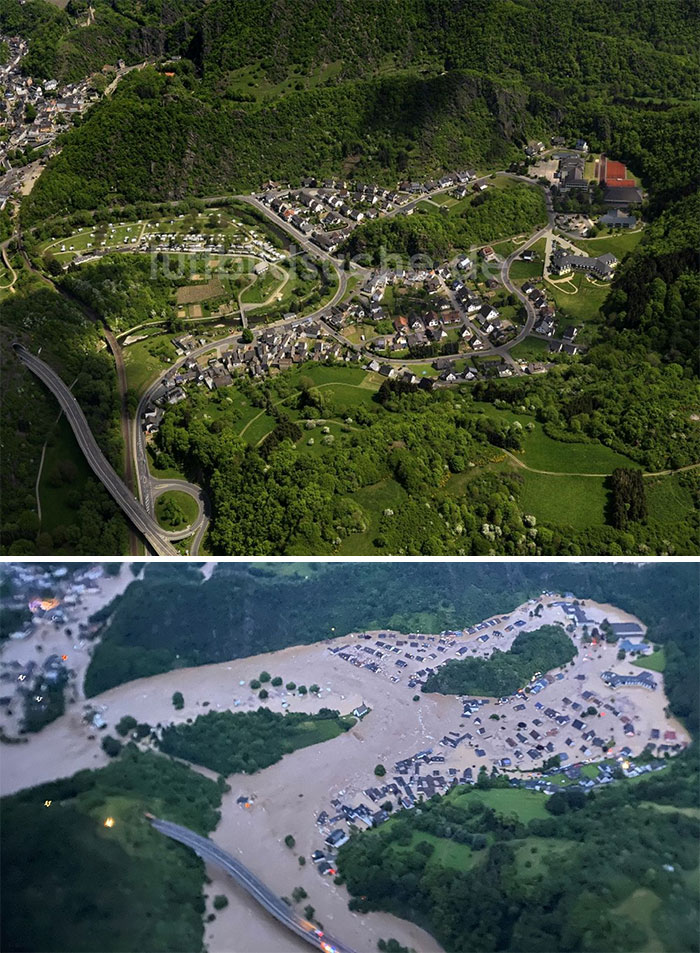 Altenburg, Alemania. Antes y después de las graves inundaciones provocadas por el exceso de lluvia