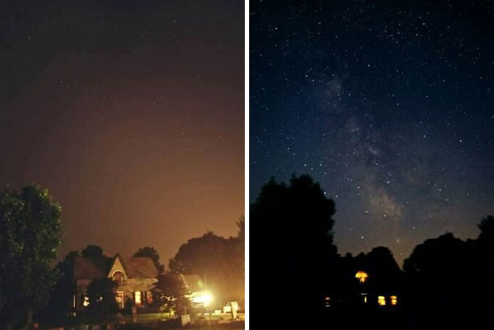 Efectos de la contaminación lumínica: Cómo se ven las estrellas en una noche normal frente a un apagón generalizado
