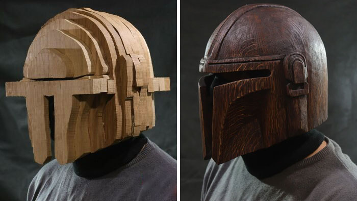 Mandalorian Wooden Helmet. Wood Carving. Oak Wood. 6 Days Of Production