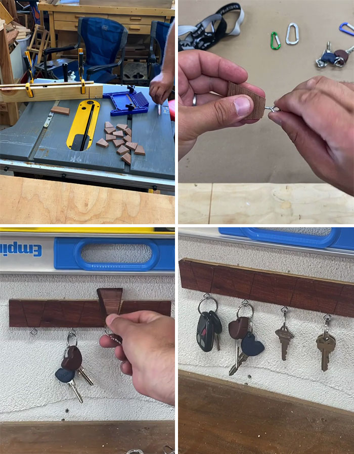 A Little Key Holder I Made Recently Just For Fun. Used 15 Degree Compound Bevel Cuts To Hold The Keys In Place. Fun Little Project With A Lot Of Trial And Error To Get It “Right”