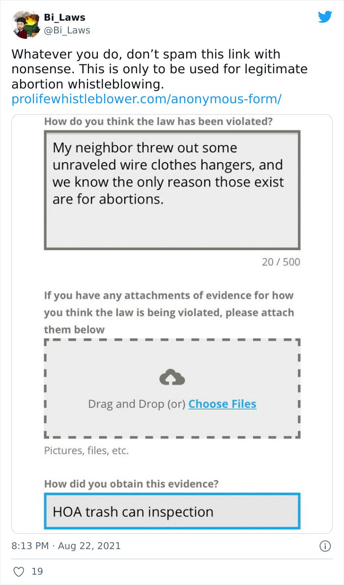 People Are Fighting Texas' Abortion Laws By Spamming The Anti-Abortion Tip Line Website In Masterful Ways People Are Fighting Texas' Abortion Laws By Spamming The Anti-Abortion Tip Line Website In Masterful Ways