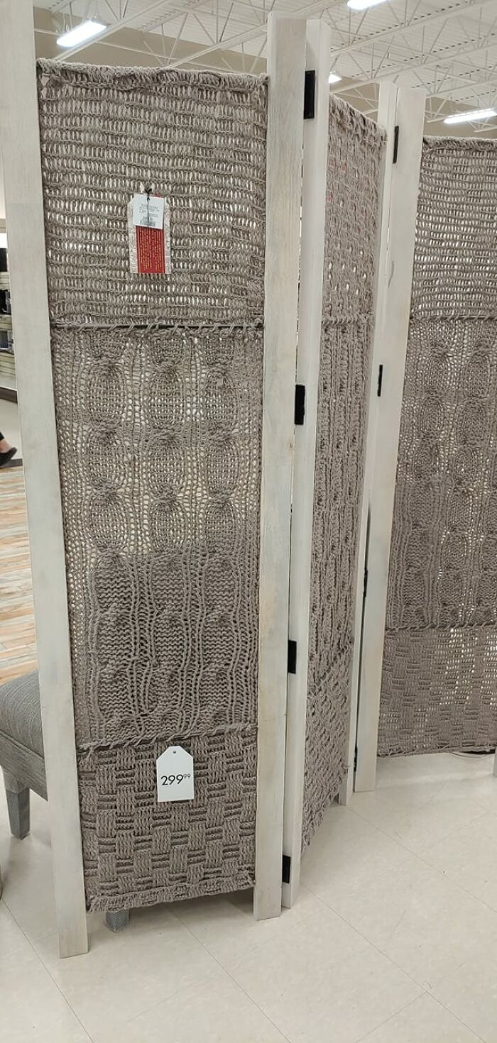 Thankfully This Knitted Room Divider Is Already Grey To Hide The Dust It Collects Since The Knitted Parts Can't Be Removed. I Guess If You Really Liked It You Could Cut Them Off Then Stitch The Knitted Portion Back