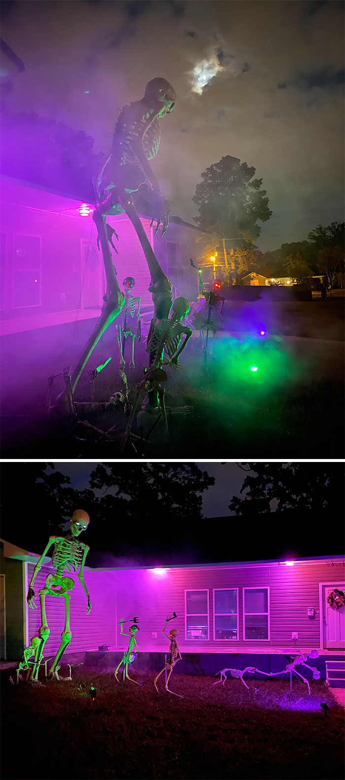 My Wife And I Added Yard Lights And More Fog To Our Skeleton Battle, We Wanted It To Look Better At Night
