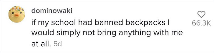 Students Can't Believe The Ridiculous US School Backpack Ban, Improvise With Random Household Items Students Can't Believe The Ridiculous US School Backpack Ban, Improvise With Random Household Items