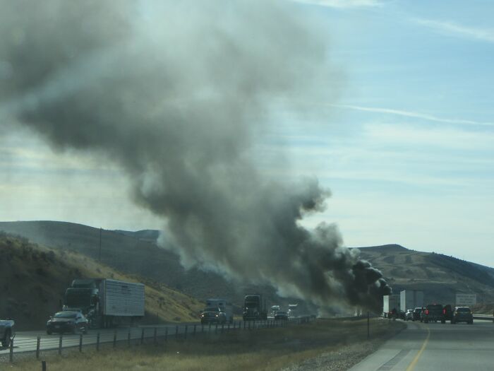 I-84, Se Of Ogden, Ut, 2018. Semi Truck Loaded With Rough Sawed Timbers Caught Fire Just Ahead Of Me