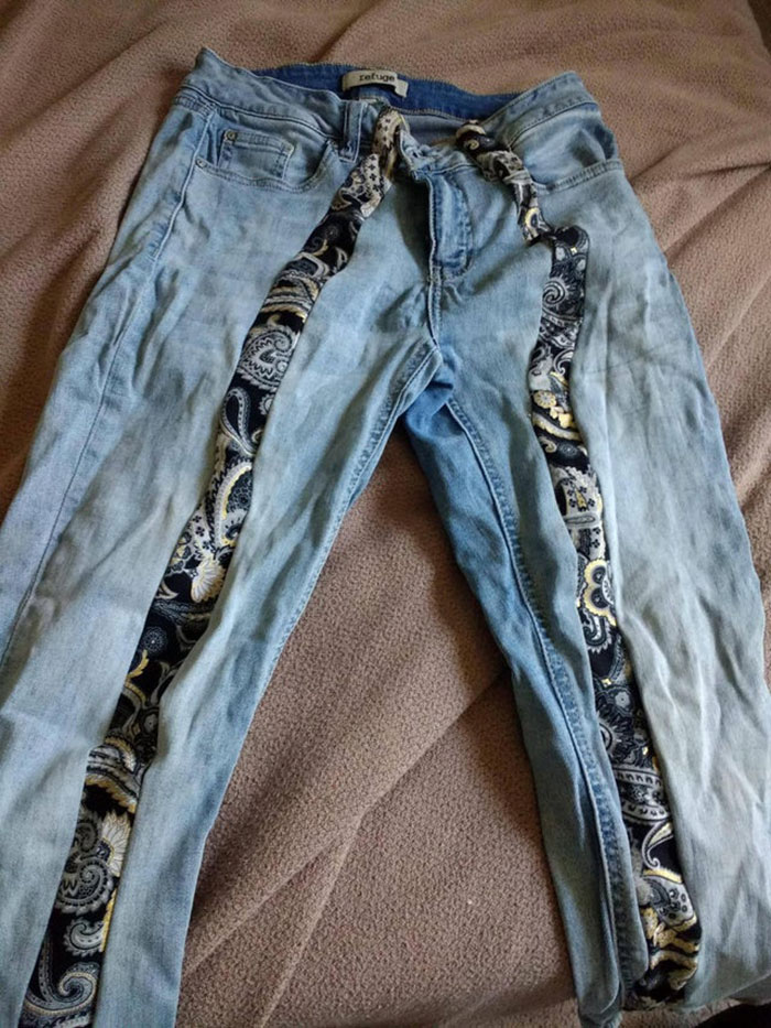 Almost Exactly One Year Ago Today I Tried To Take My Own Life. The Emts Had To Cut Off My Pants But I Decided To Keep Them And Repaired Them With Bias Tape. I Call Them My Kintsugi Jeans